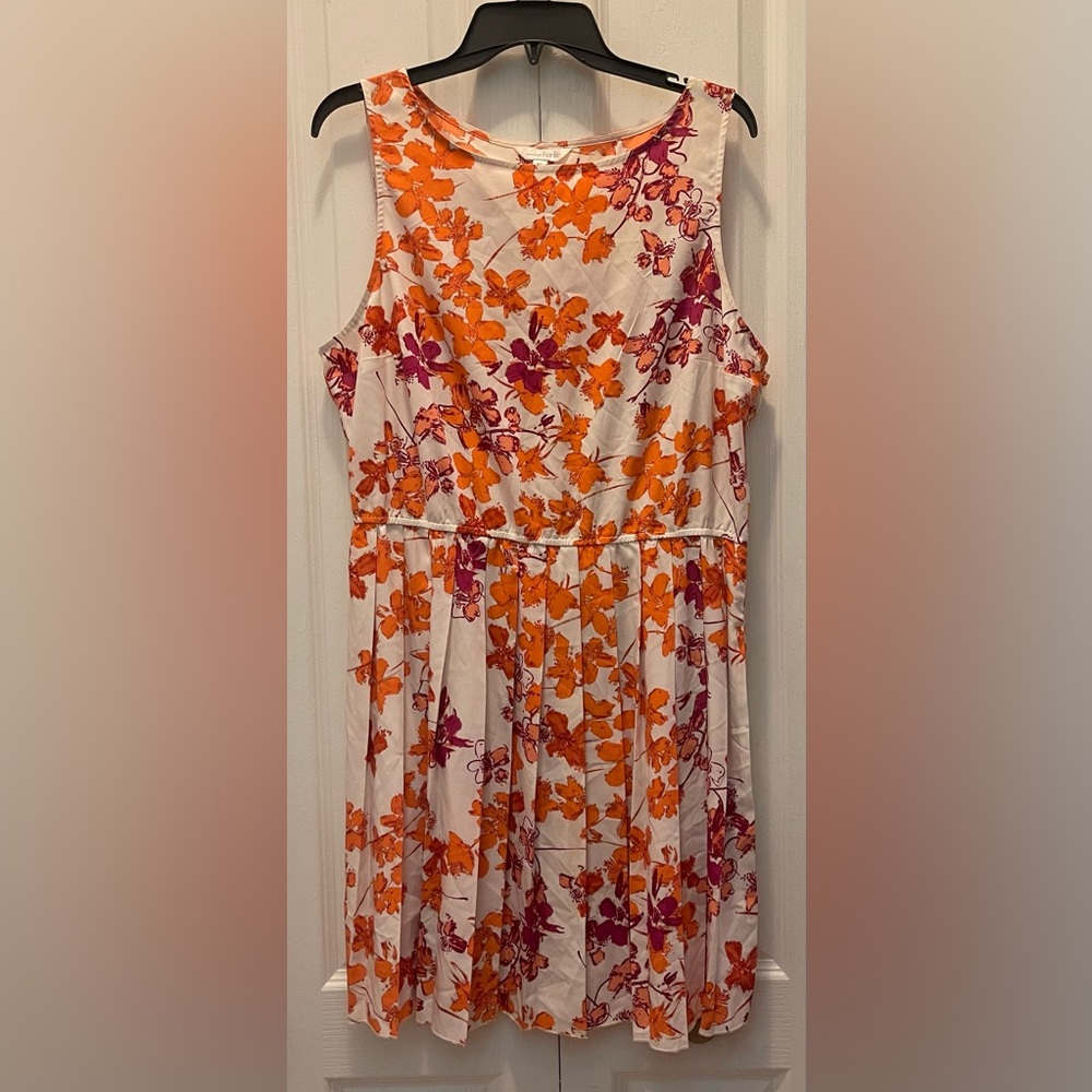Orange & Pink Floral Jacquard Pleated Mini Dress XL